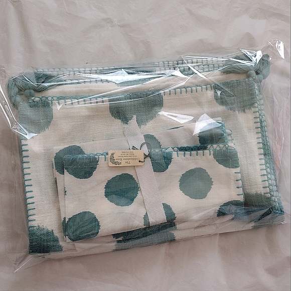 NEW Carol & Frank Lot, Placemat Set, Table Runner and Napkins Dot Lagoon Cotton - Picture 8 of 8